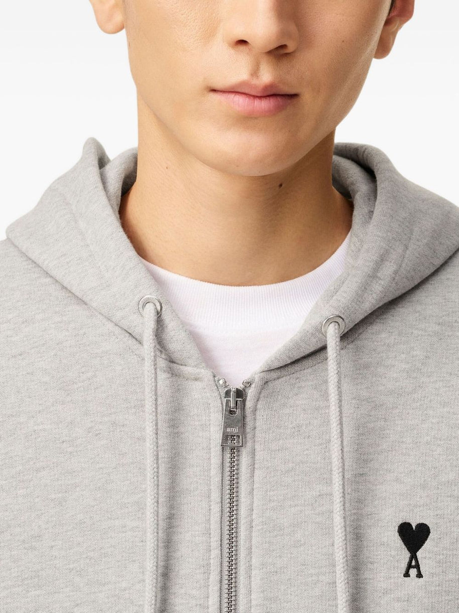 Ami Paris Ami De Coeur Cotton Hoodie - Light Grey
