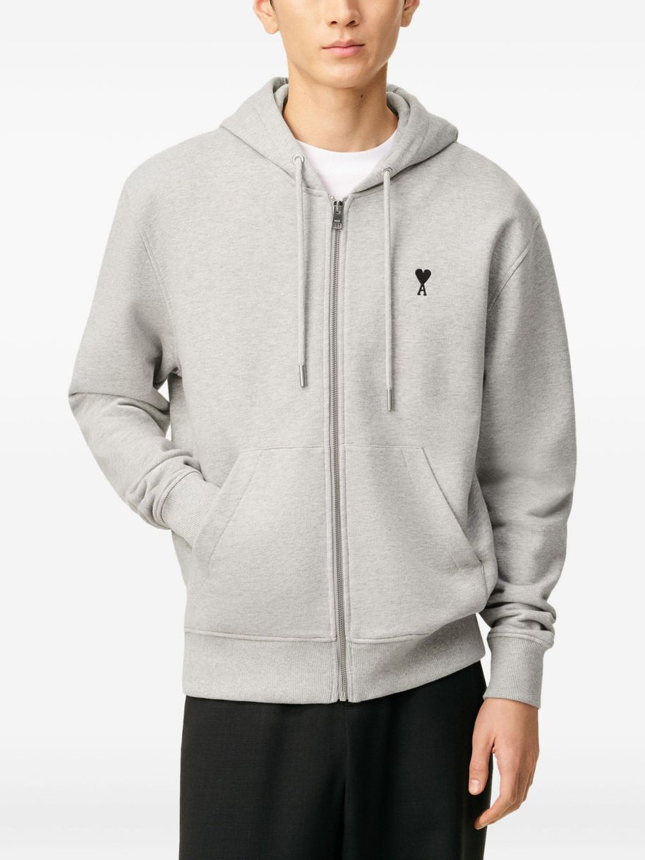 Ami Paris Ami De Coeur Cotton Hoodie - Light Grey