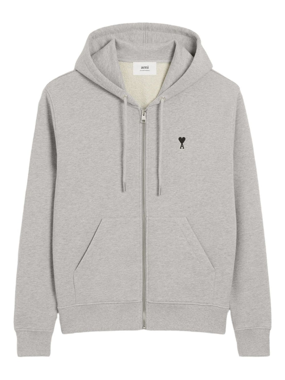 Ami Paris Ami De Coeur Cotton Hoodie - Light Grey