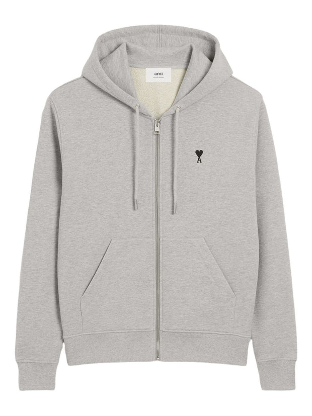 Ami Paris Ami De Coeur Cotton Hoodie - Light Grey