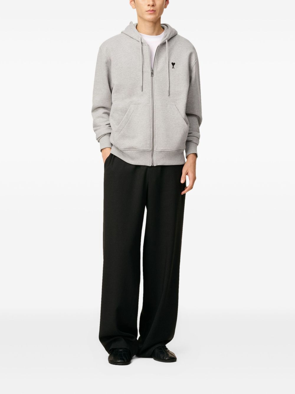 Ami Paris Ami De Coeur Cotton Hoodie - Light Grey