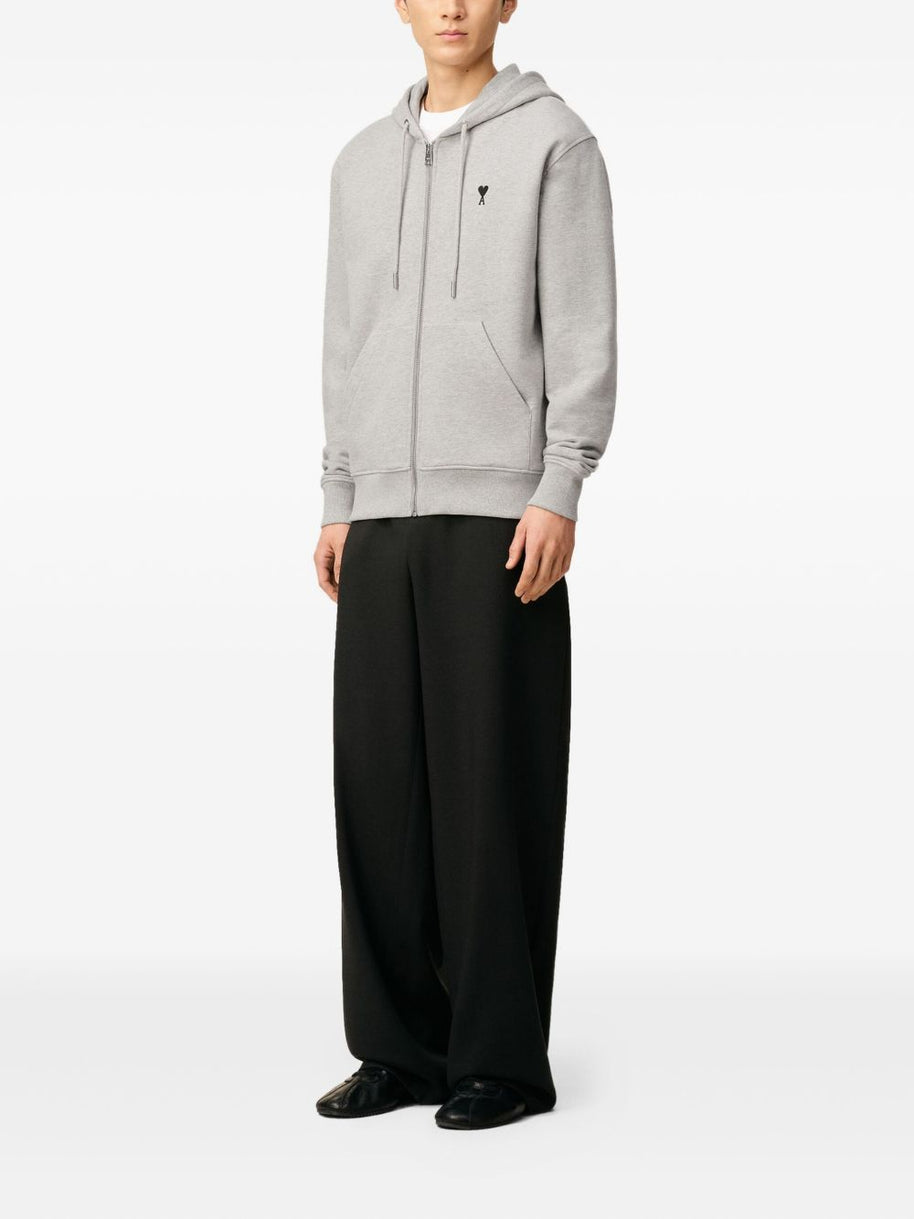Ami Paris Ami De Coeur Cotton Hoodie - Light Grey