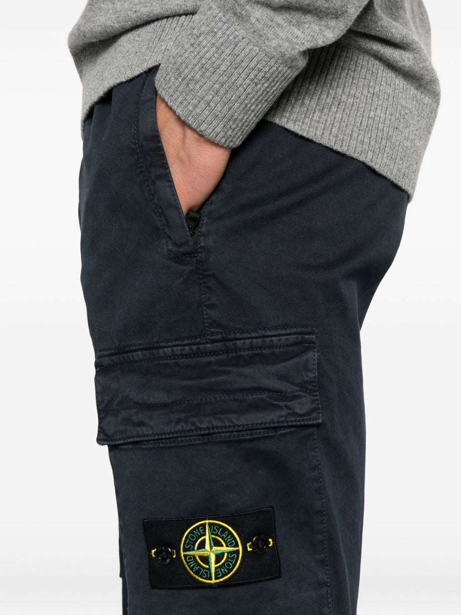 Stone Island Logo Cotton Cargo Trousers - Blue