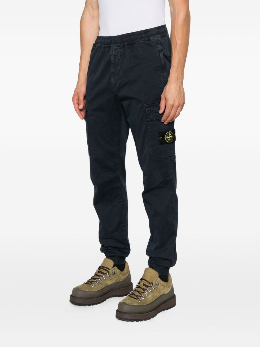 Stone Island Logo Cotton Cargo Trousers - Blue