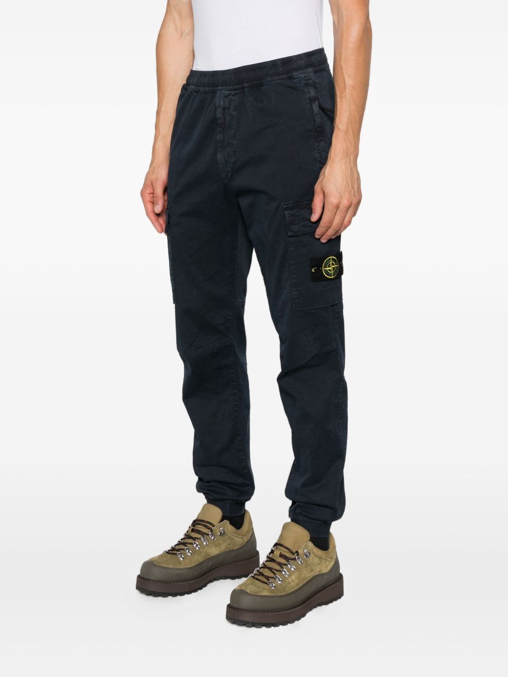 Stone Island Logo Cotton Cargo Trousers - Blue