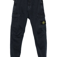 Stone Island Logo Cotton Cargo Trousers - Blue
