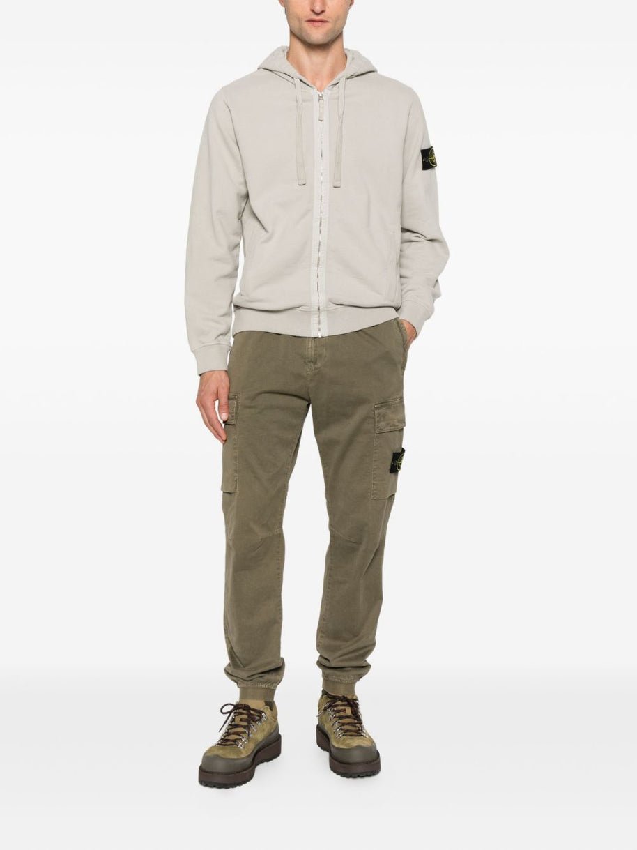 Stone Island Logo Cotton Zipped Hoodie - Light Grey