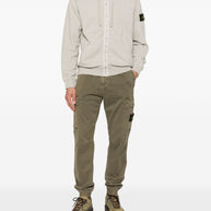 Stone Island Logo Cotton Zipped Hoodie - Light Grey