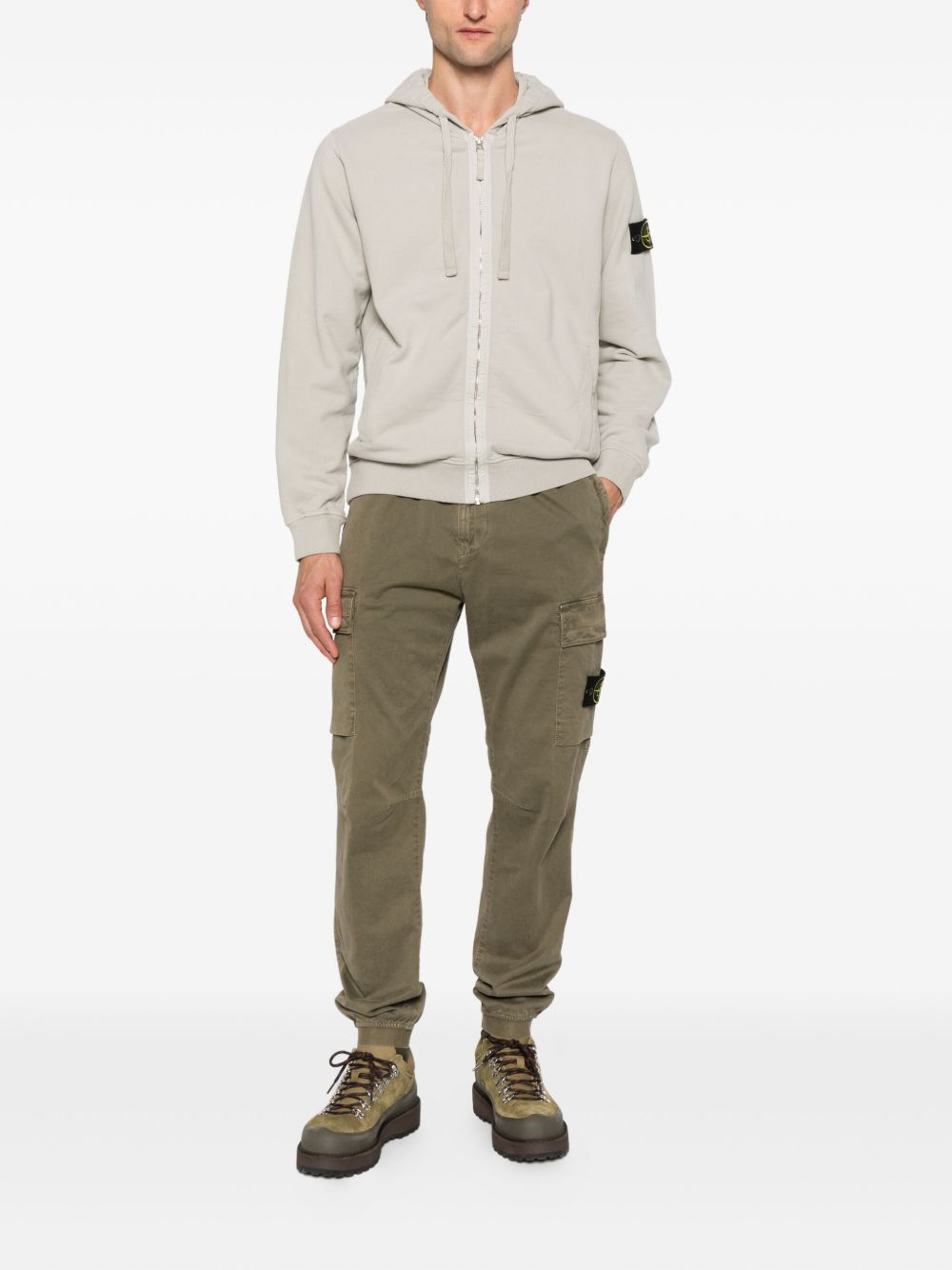 Stone Island Logo Cotton Zipped Hoodie - Light Grey