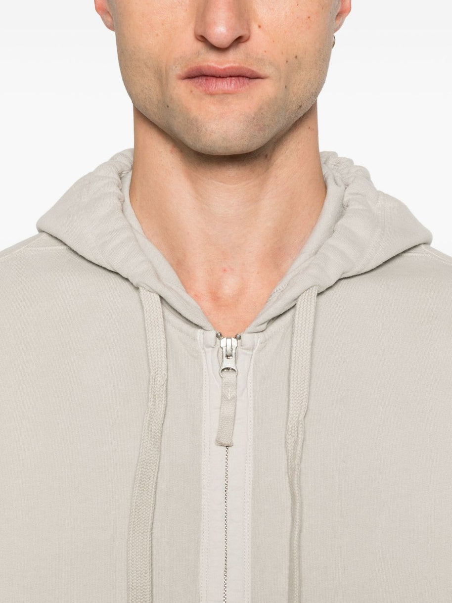 Stone Island Logo Cotton Zipped Hoodie - Light Grey
