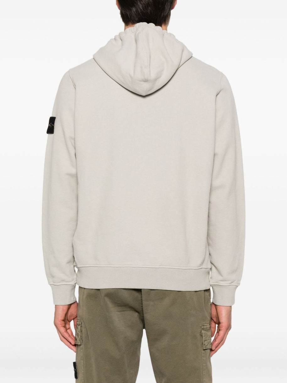 Stone Island Logo Cotton Zipped Hoodie - Light Grey