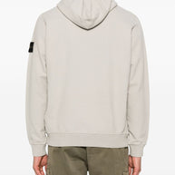 Stone Island Logo Cotton Zipped Hoodie - Light Grey