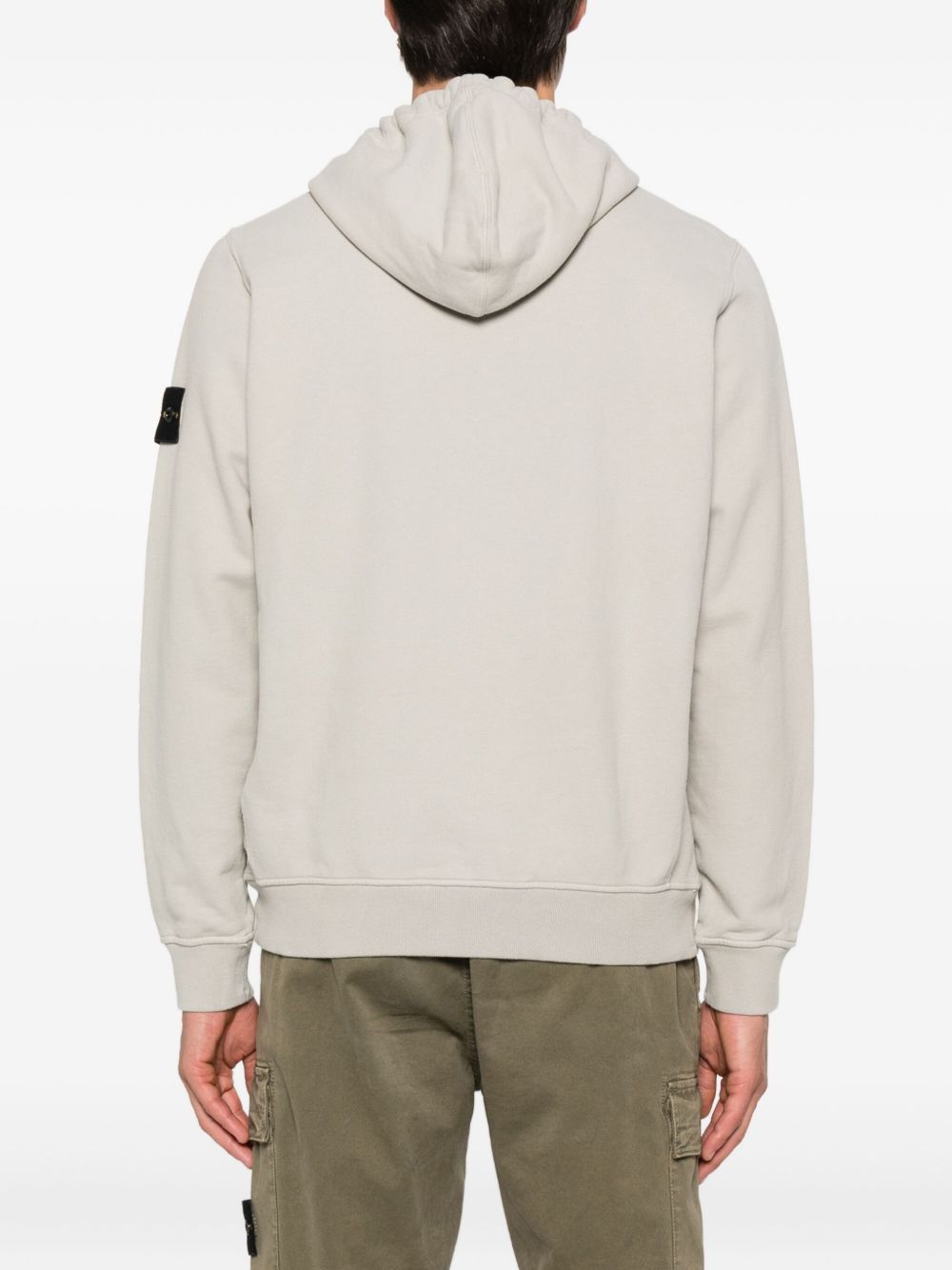 Stone Island Logo Cotton Zipped Hoodie - Light Grey