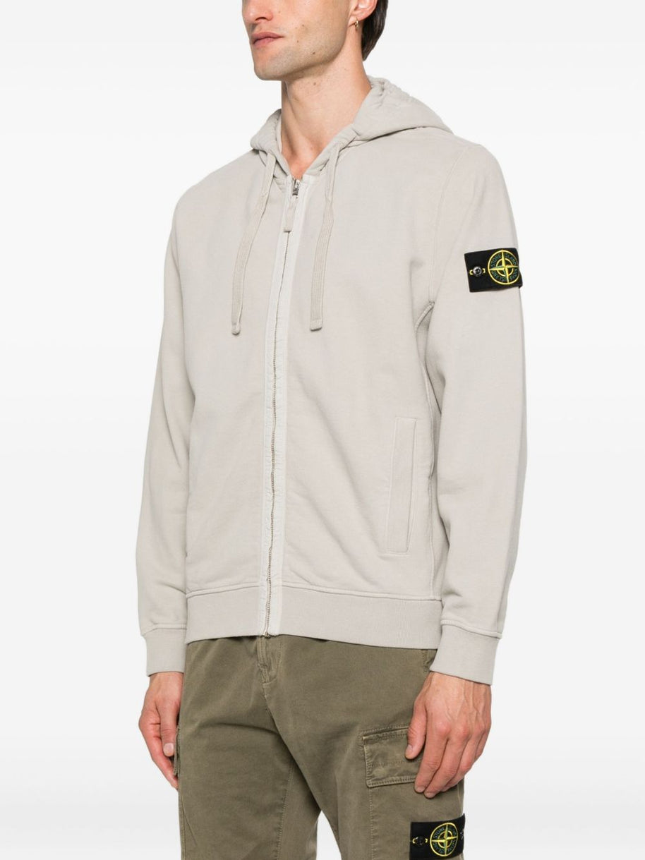 Stone Island Logo Cotton Zipped Hoodie - Light Grey