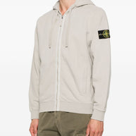 Stone Island Logo Cotton Zipped Hoodie - Light Grey