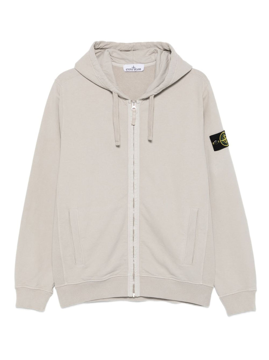 Stone Island Logo Cotton Zipped Hoodie - Light Grey