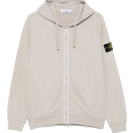 Stone Island Logo Cotton Zipped Hoodie - Light Grey