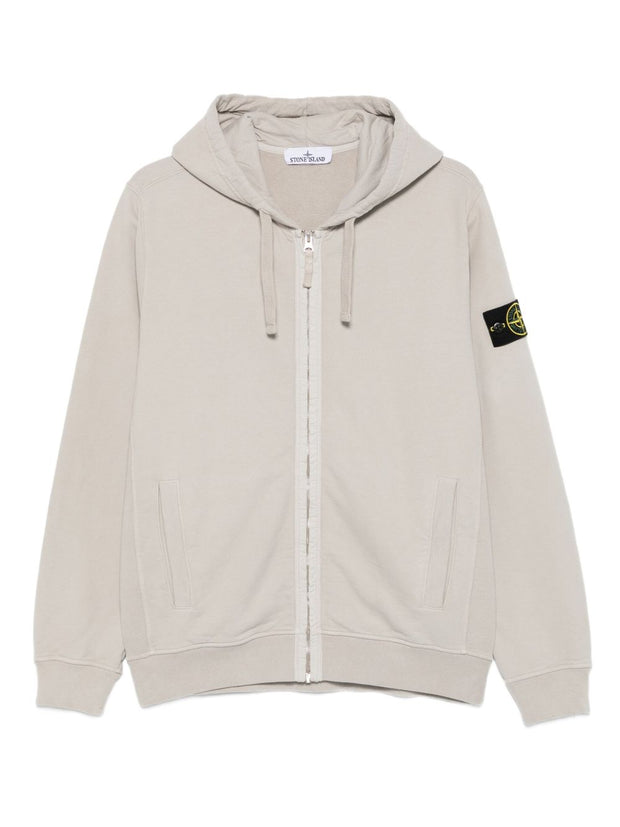 Stone Island Logo Cotton Zipped Hoodie - Light Grey