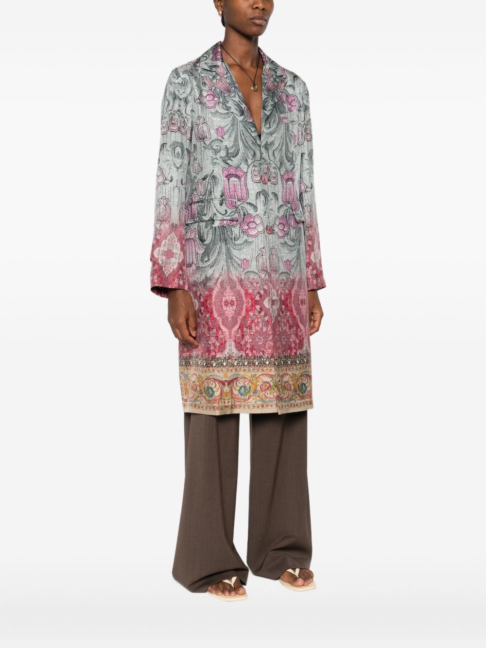 Pierre Louis Mascia Silk Printed Single-breasted Coat - MultiColour