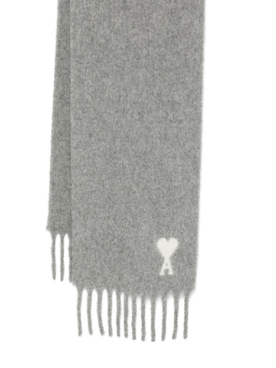 Ami Paris Ami De Coeur Wool Scarf  - Grey