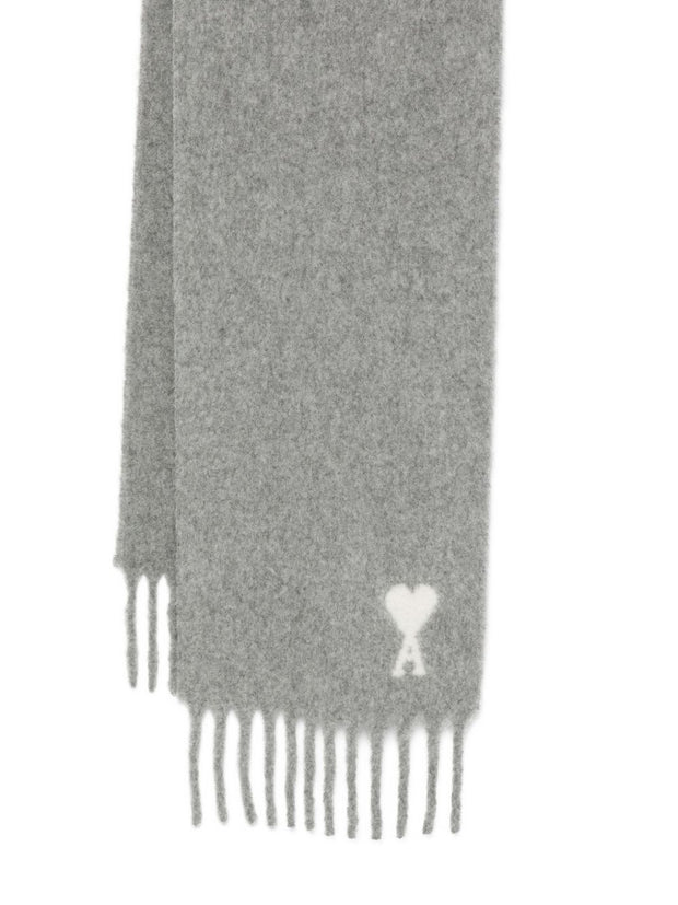Ami Paris Ami De Coeur Wool Scarf  - Grey