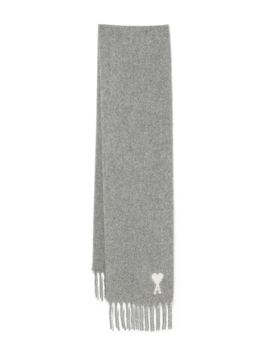 Ami Paris Ami De Coeur Wool Scarf  - Grey