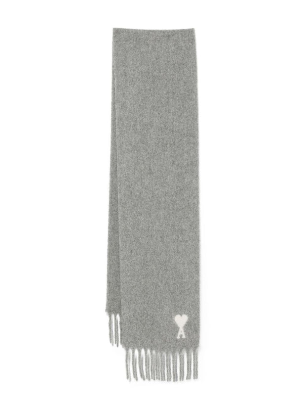Ami Paris Ami De Coeur Wool Scarf  - Grey
