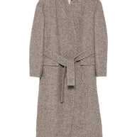 Brunello Cucinelli Coat In Diagonal Melange Virgin Wool And Silk With Belt And Monili