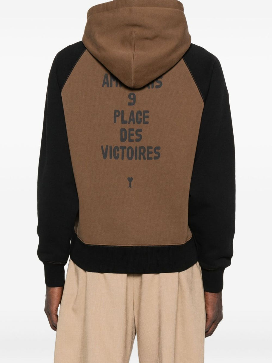 Ami Paris Cotton Colorblock Hoodie - Brown