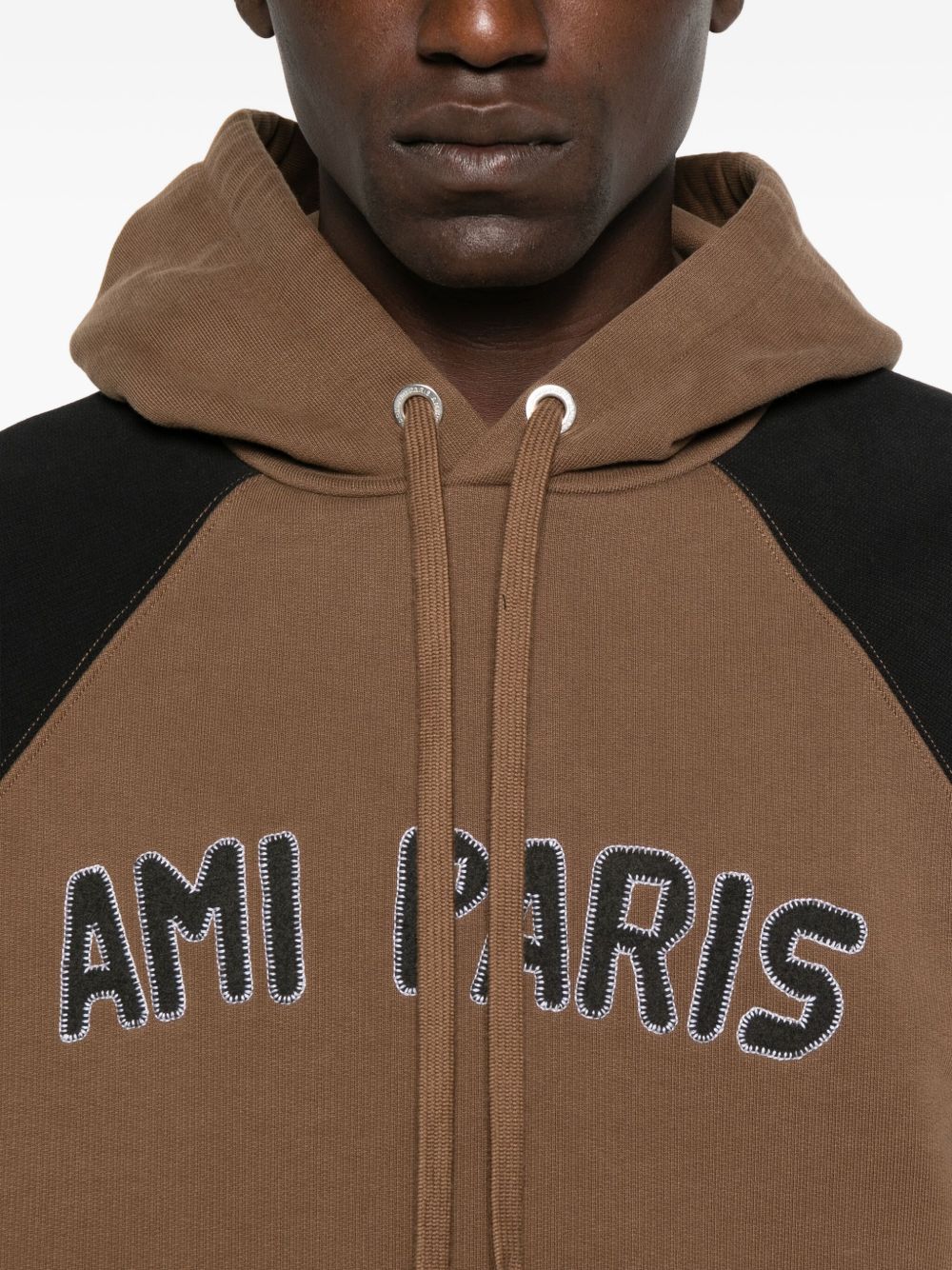 Ami Paris Cotton Colorblock Hoodie Brown