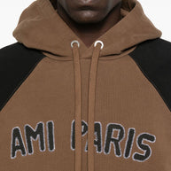 Ami Paris Cotton Colorblock Hoodie - Brown