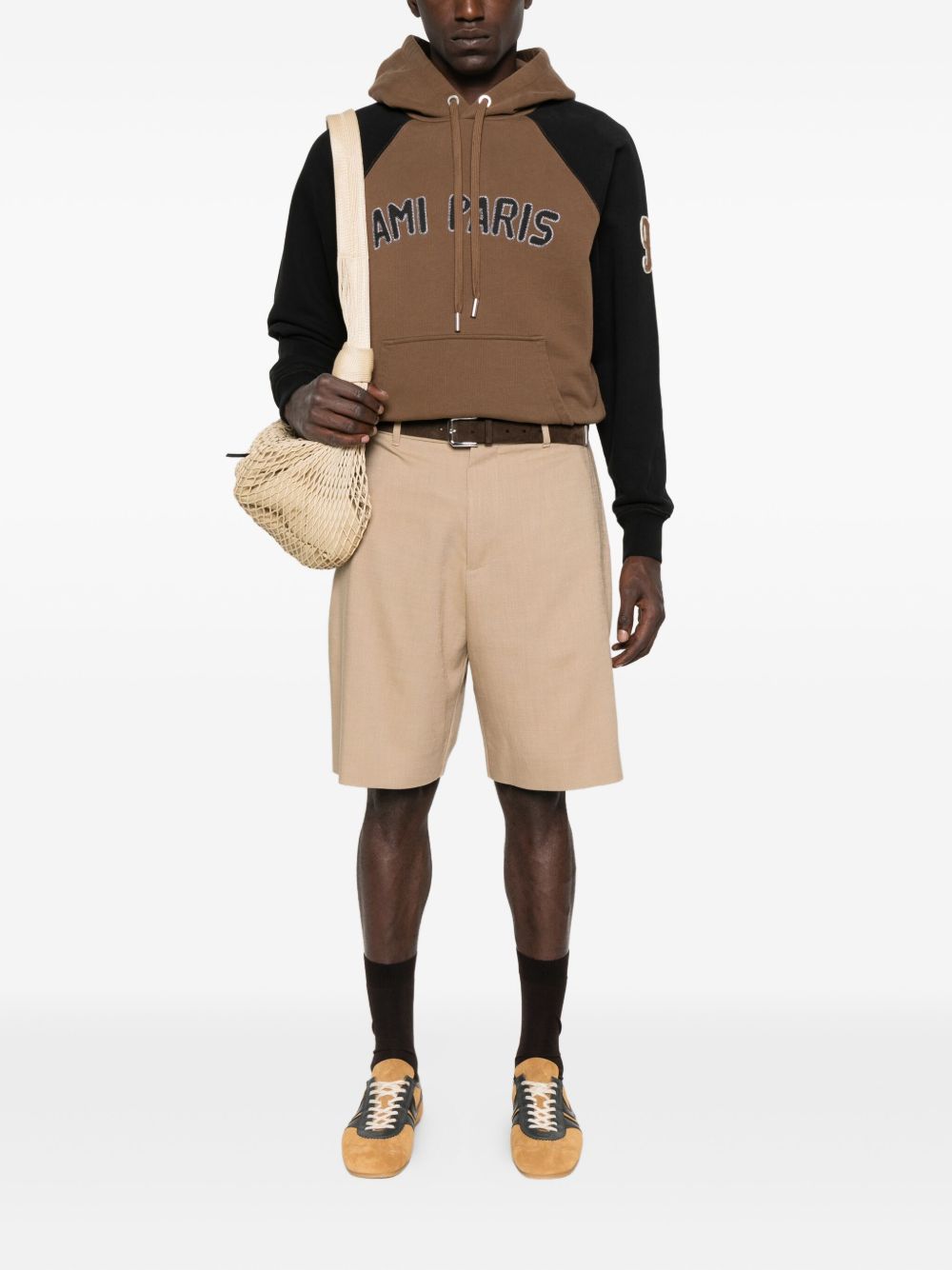Ami Paris Cotton Colorblock Hoodie Brown