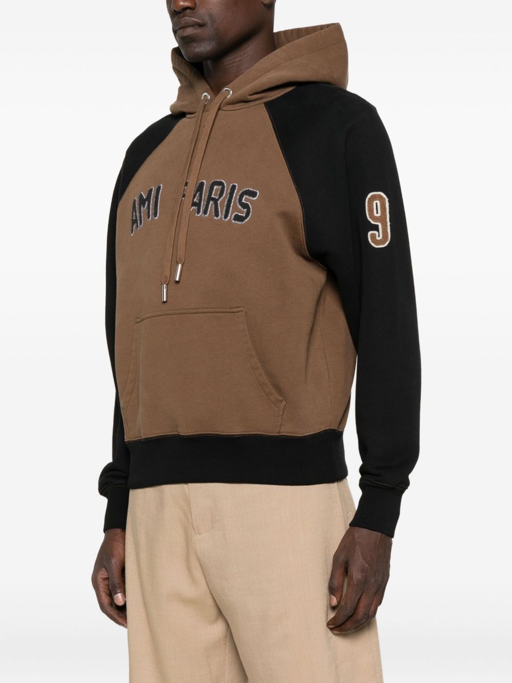 Ami Paris Cotton Colorblock Hoodie Brown