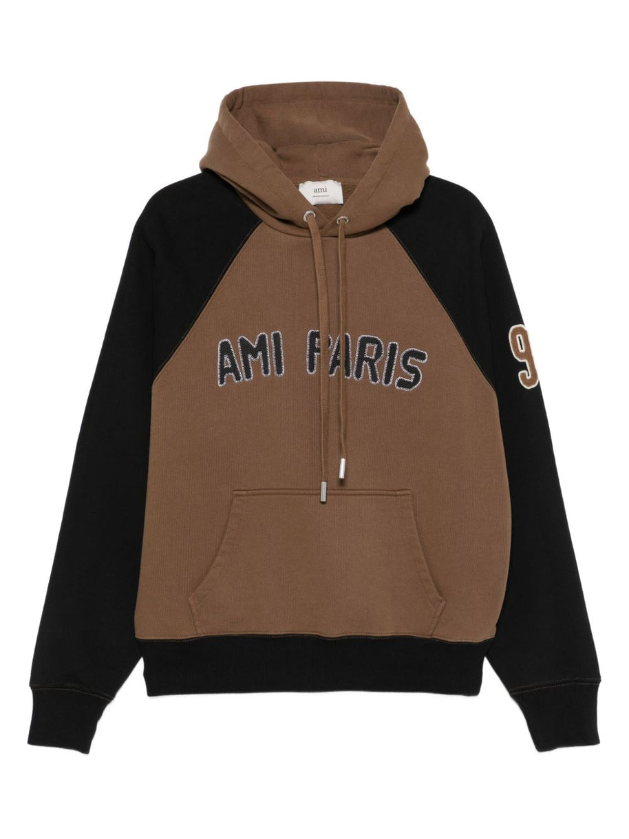 Ami Paris Cotton Colorblock Hoodie - Brown
