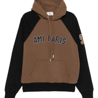 Ami Paris Cotton Colorblock Hoodie - Brown