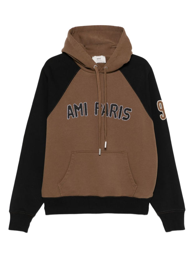 Ami Paris Cotton Colorblock Hoodie - Brown