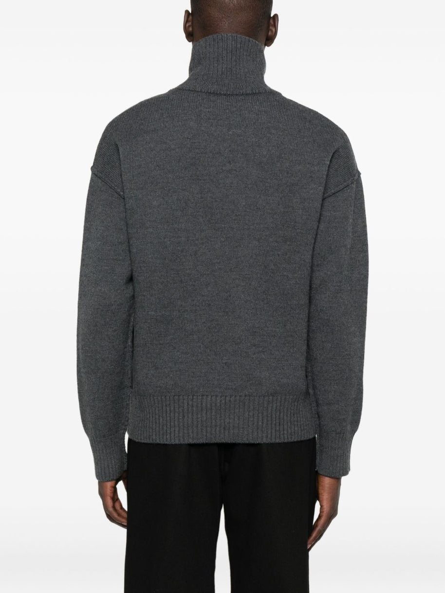 Ami Paris Ami De Coeur Wool Sweater - Grey