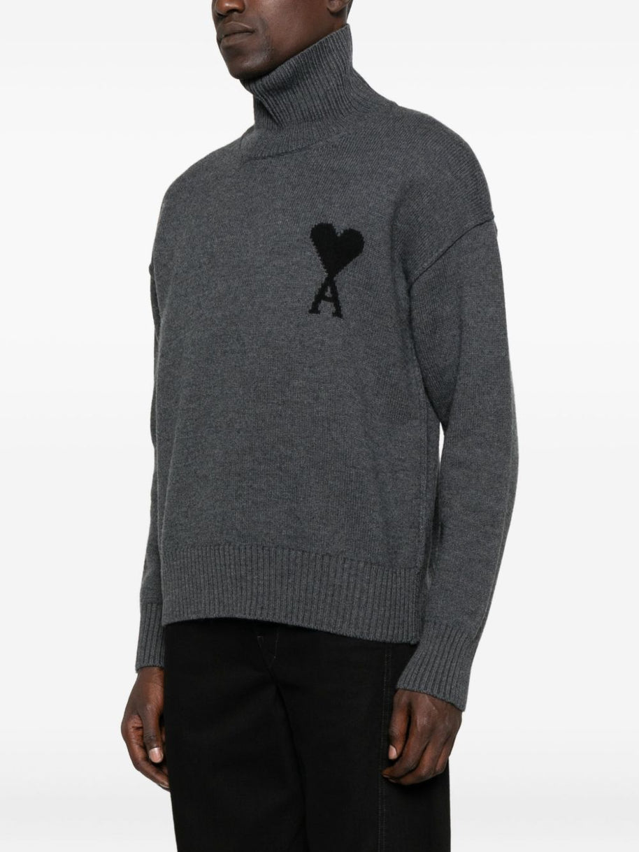 Ami Paris Ami De Coeur Wool Sweater - Grey