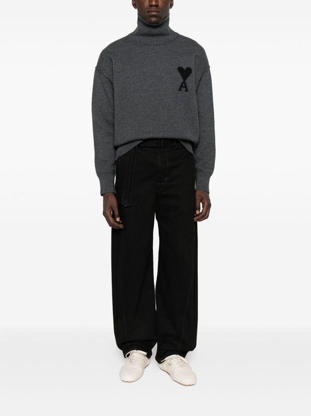 Ami Paris Ami De Coeur Wool Sweater - Grey