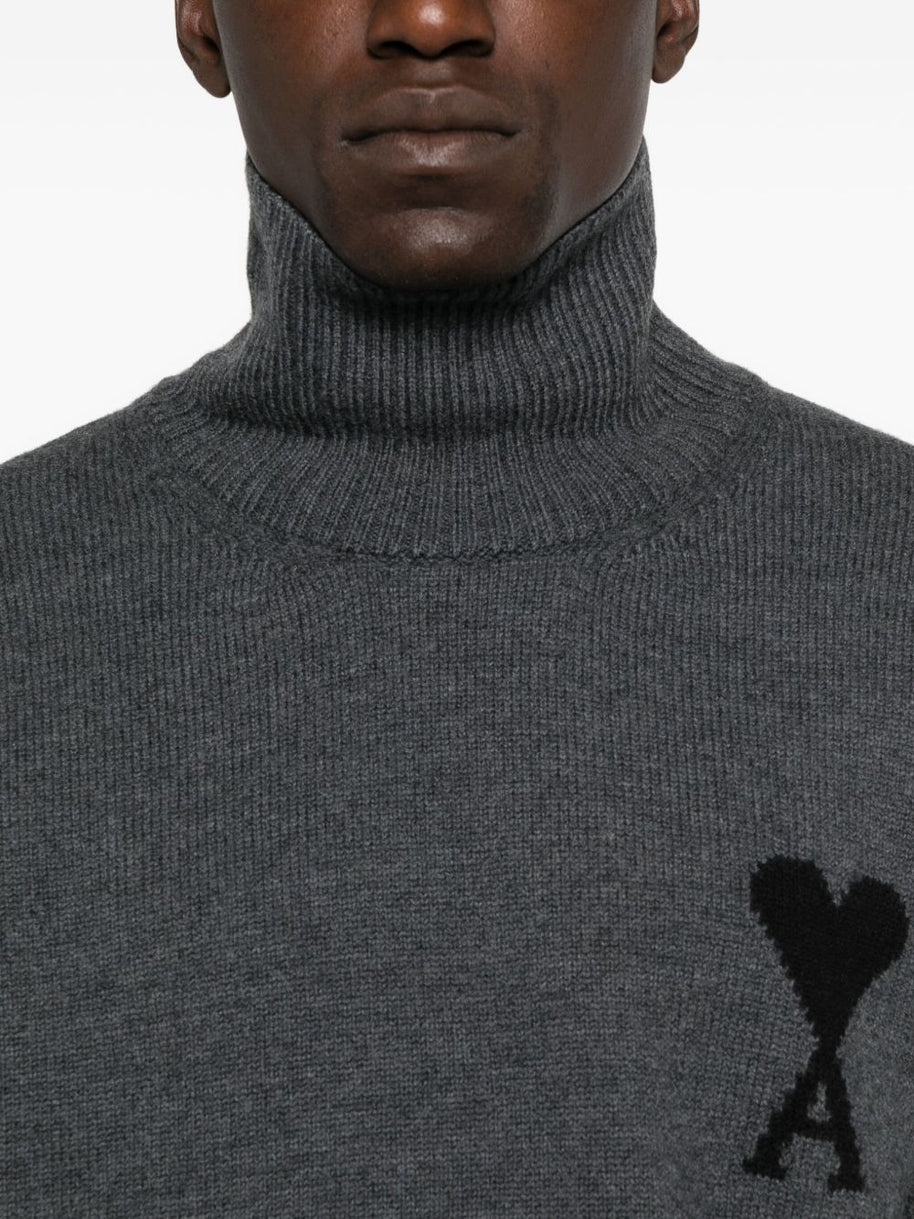 Ami Paris Ami De Coeur Wool Sweater - Grey