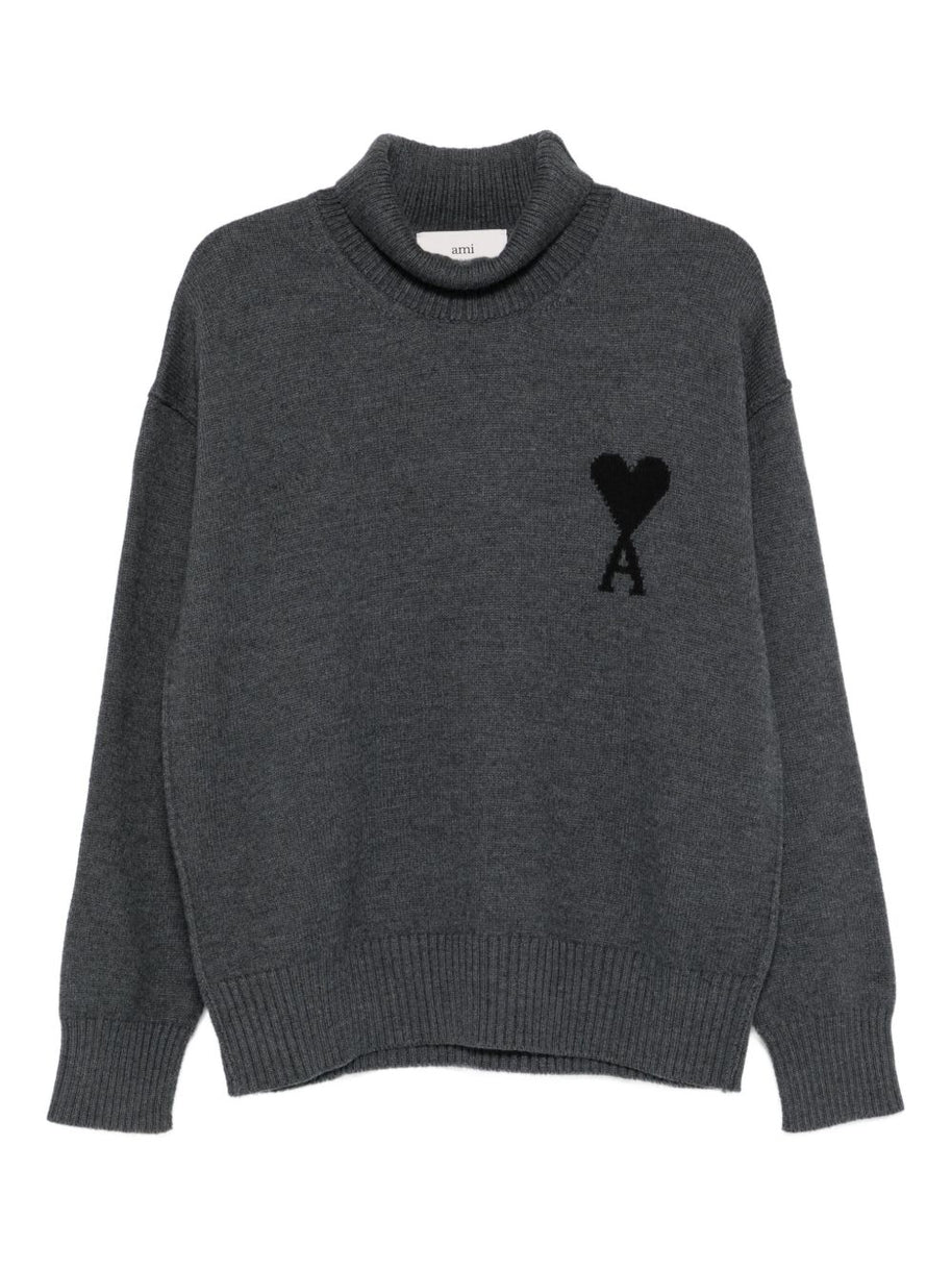 Ami Paris Ami De Coeur Wool Sweater - Grey