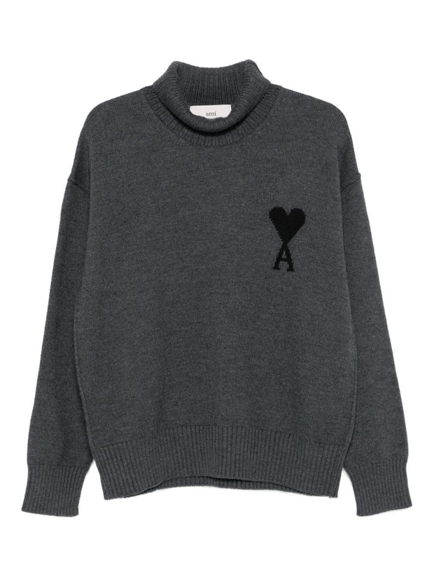 Ami Paris Ami De Coeur Wool Sweater - Grey