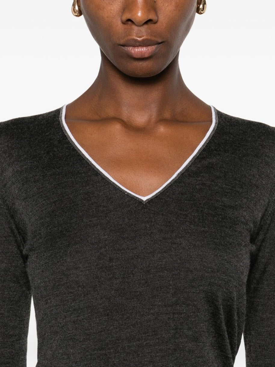 Brunello Cucinelli Cashmere And Silk V-necked Sweater - Grey