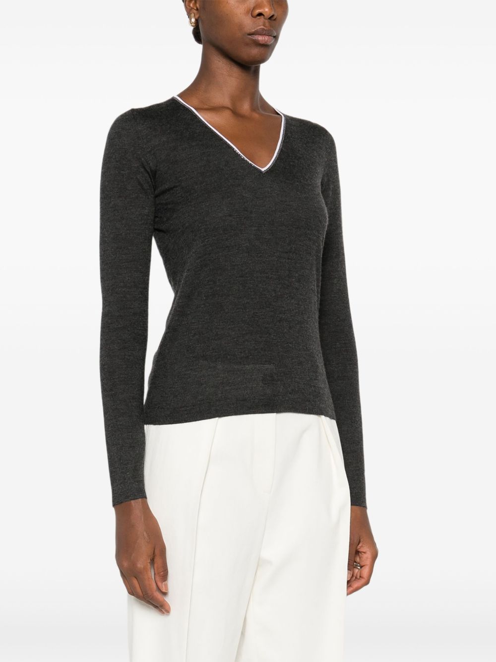 Brunello Cucinelli Cashmere And Silk V-necked Sweater - Grey