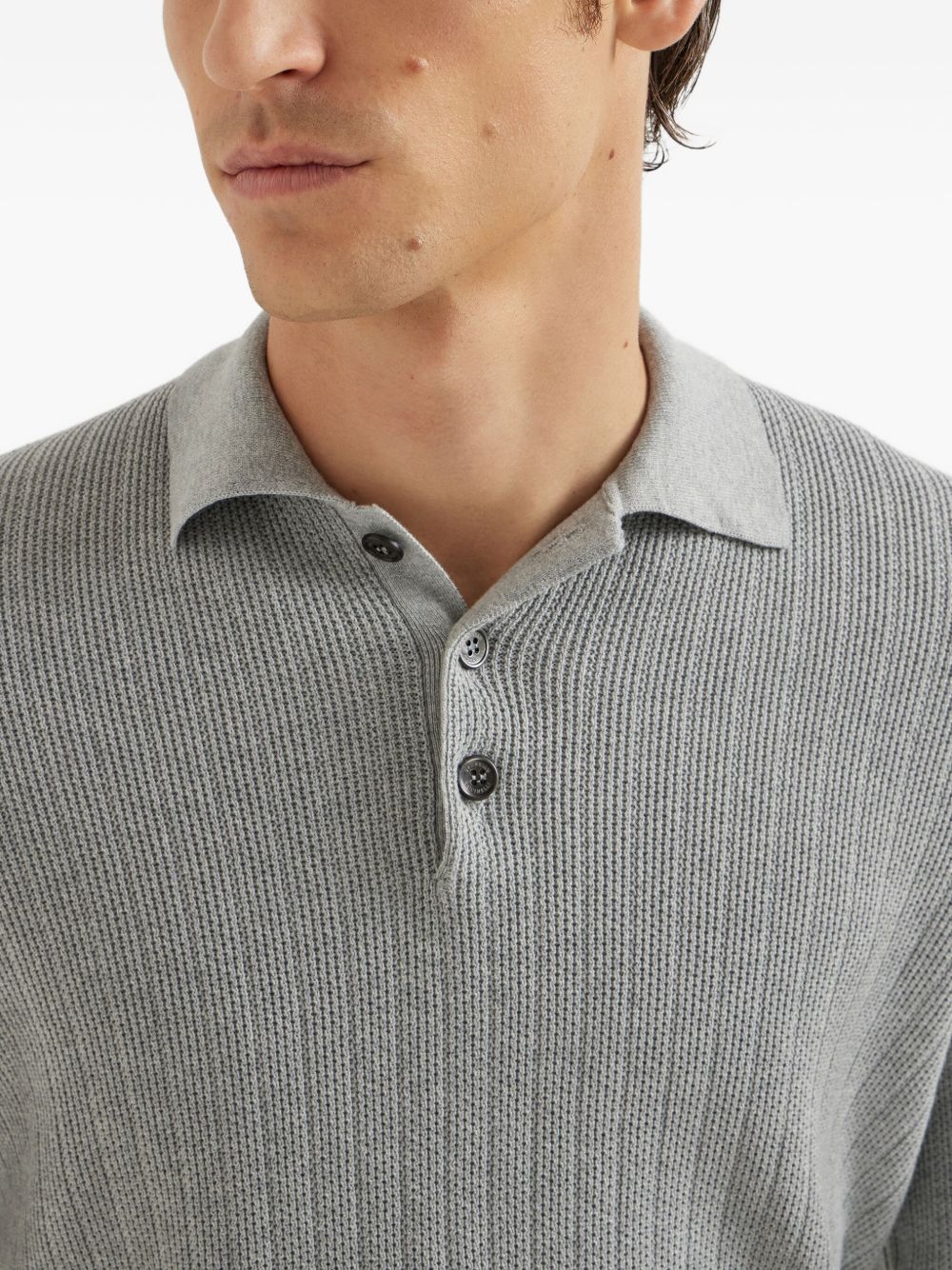 Brunello Cucinelli Cotton Knitted Polo - Light Grey