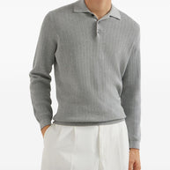 Brunello Cucinelli Cotton Knitted Polo - Light Grey
