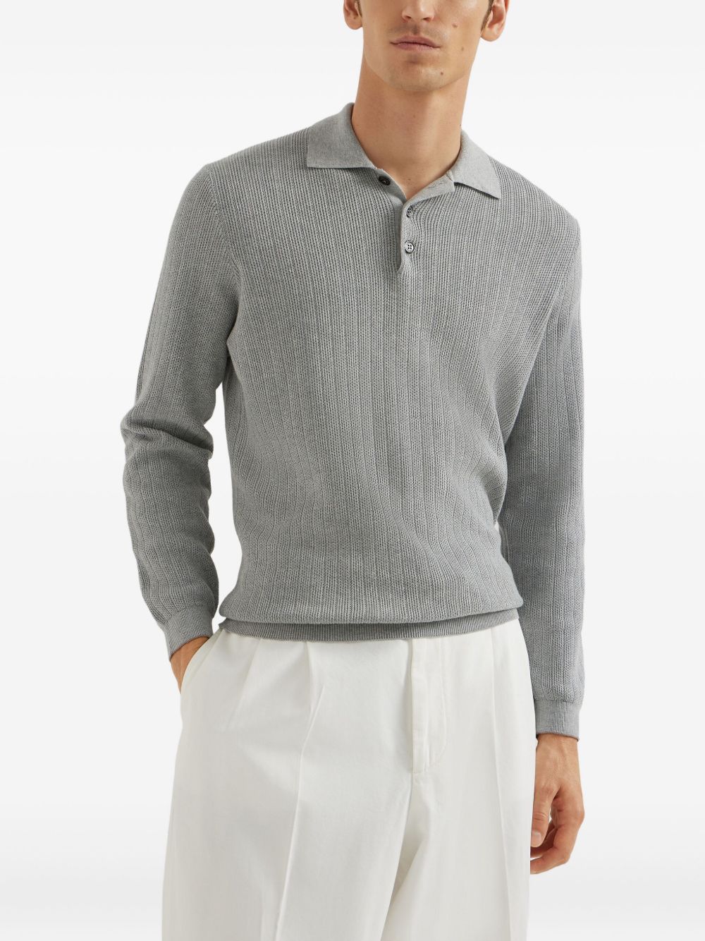 Brunello Cucinelli Cotton Knitted Polo - Light Grey