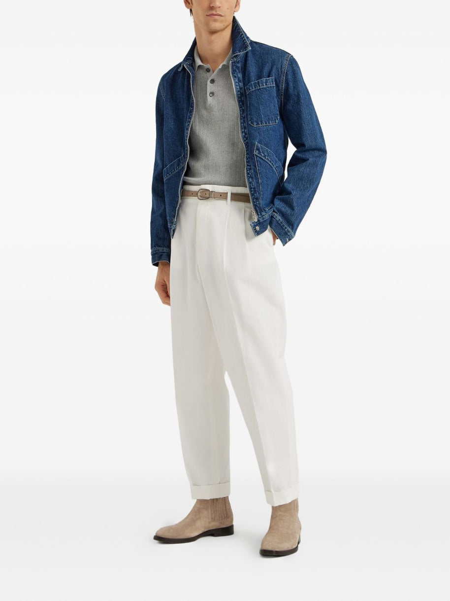 Brunello Cucinelli Cotton Knitted Polo - Light Grey