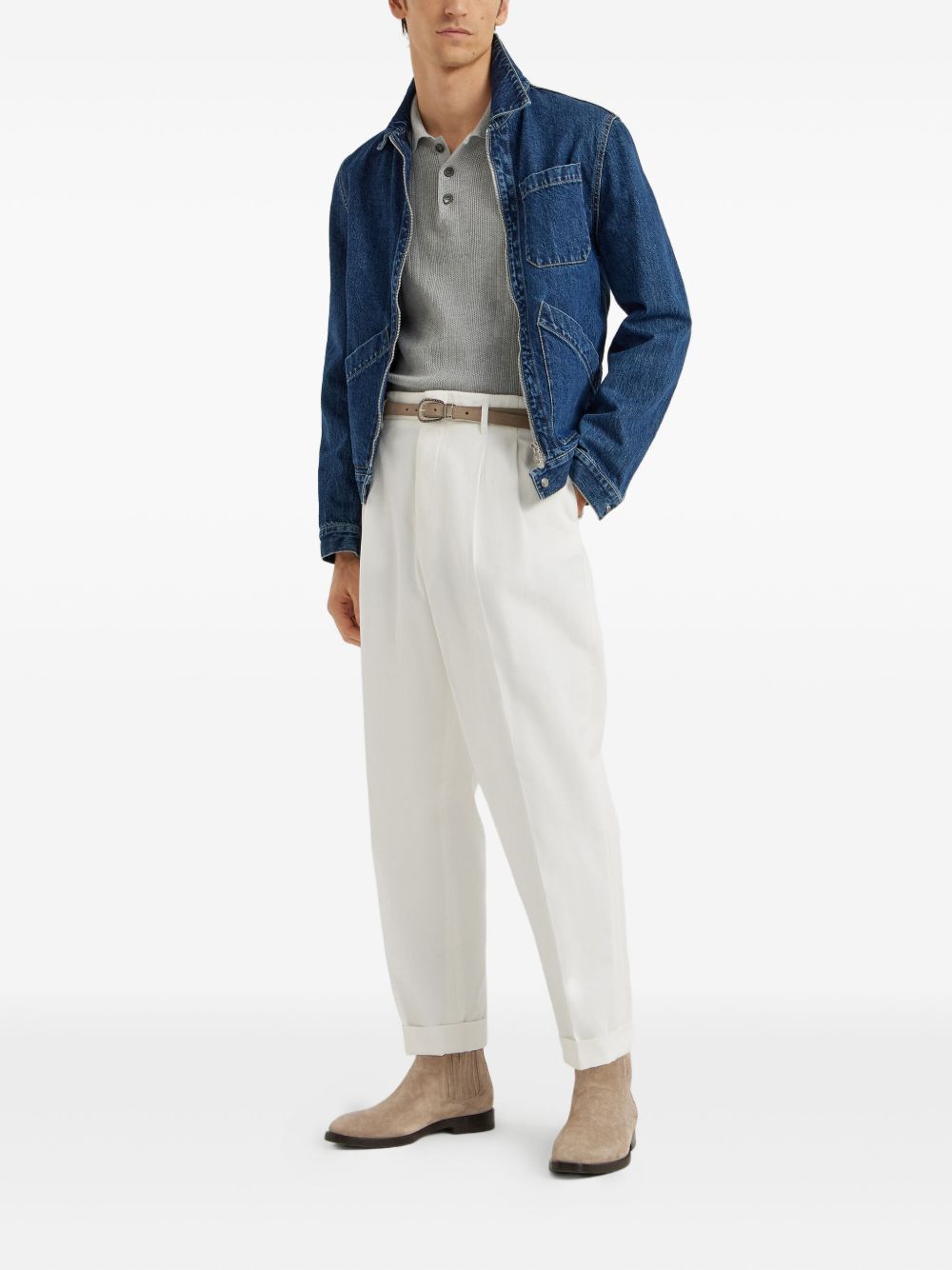 Brunello Cucinelli Cotton Knitted Polo - Light Grey