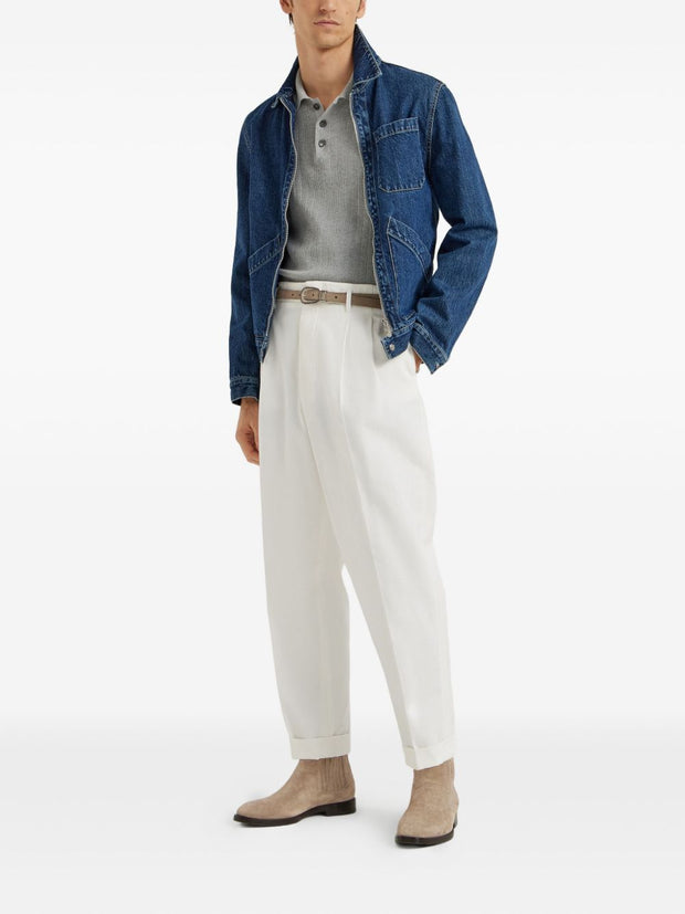 Brunello Cucinelli Cotton Knitted Polo - Light Grey